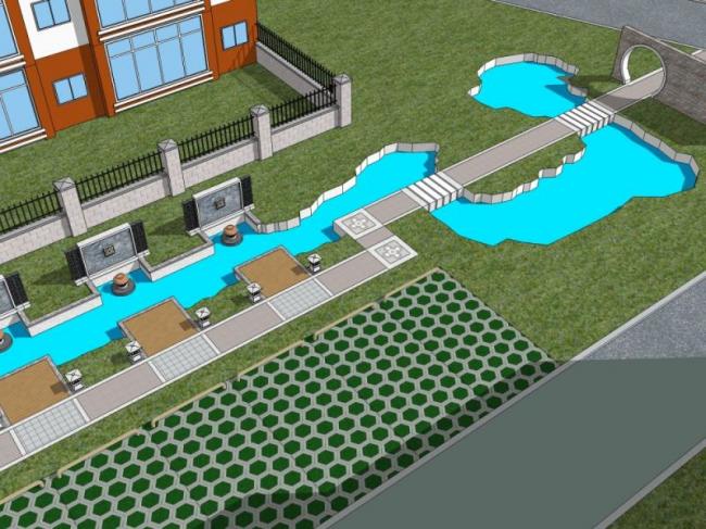Sketchup景观模型|小区景观，住宅景观，现代中式风格