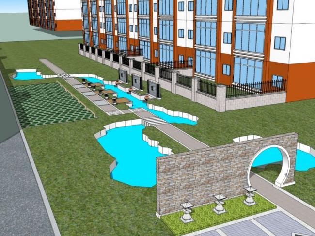 Sketchup景观模型|小区景观，住宅景观，现代中式风格