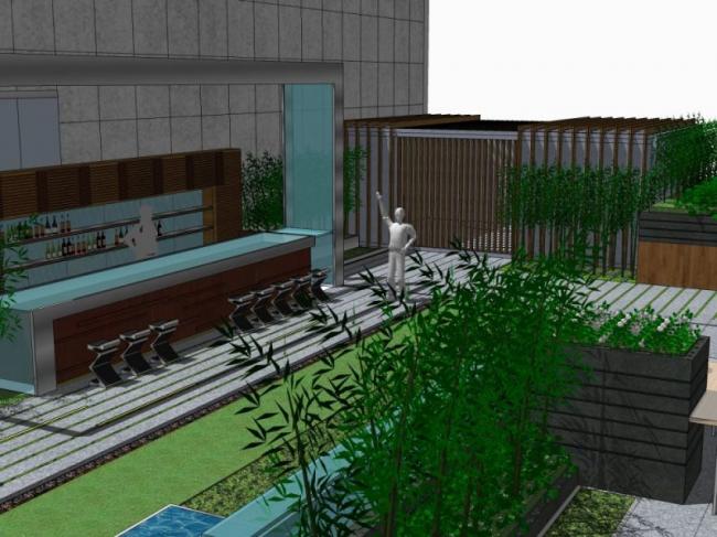 Sketchup景观模型|屋顶花园景观，现代风格