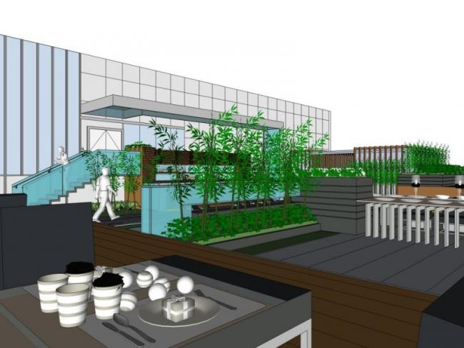 Sketchup景观模型|屋顶花园景观，现代风格