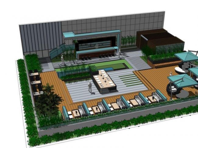 Sketchup景观模型|屋顶花园景观，现代风格