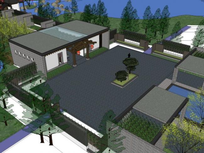 Sketchup景观模型|公园景观，现代中式风格