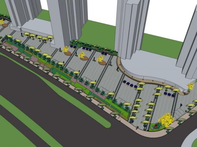 Sketchup景观模型|小区景观，住宅景观，现代风格