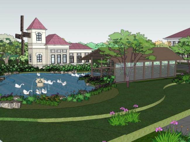 Sketchup景观模型|别墅景观，古典风格