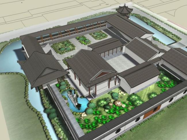 Sketchup古建筑模型|多层古书院改造，仿古，古建筑，中式风格