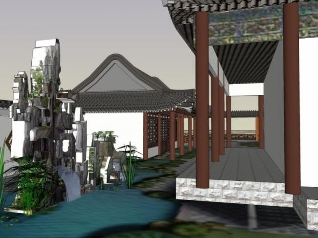 Sketchup古建筑模型|多层古书院改造，仿古，古建筑，中式风格