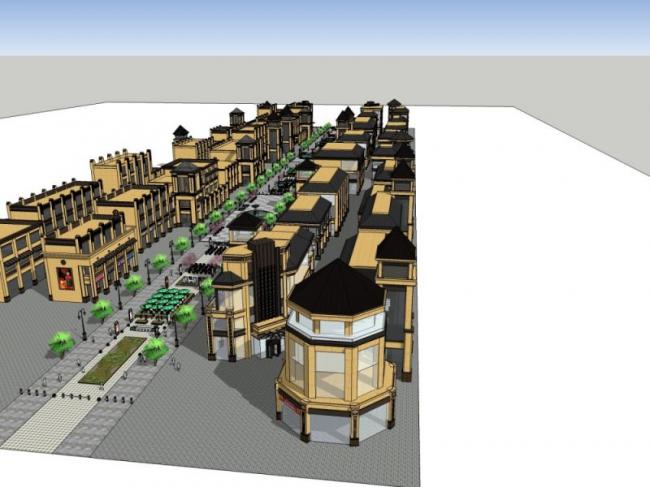 Sketchup商业模型|低层商业街，古典风格