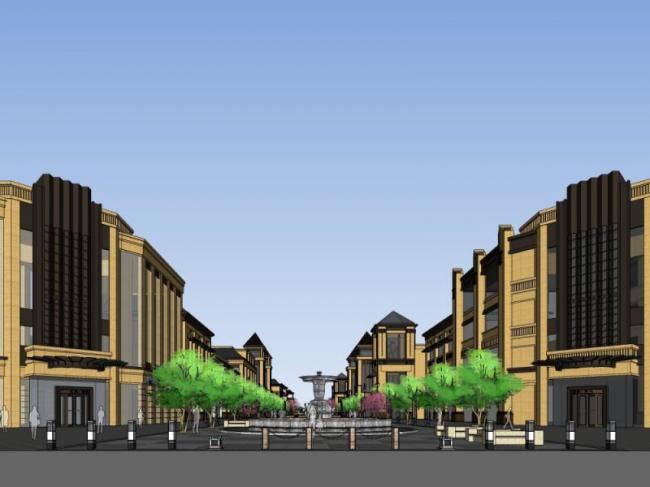 Sketchup商业模型|低层商业街，古典风格