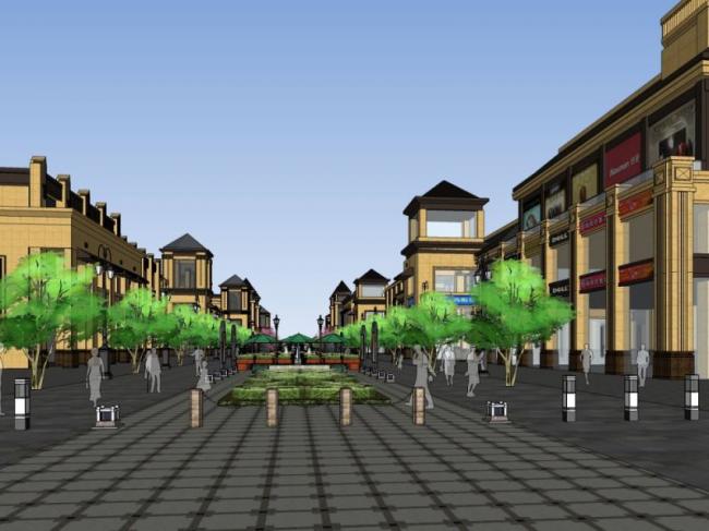 Sketchup商业模型|低层商业街，古典风格