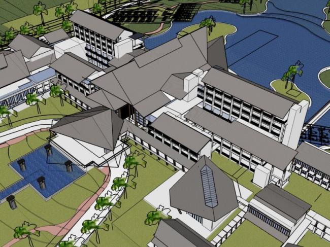 Sketchup酒店模型|多层酒店建筑群，现代中式风格