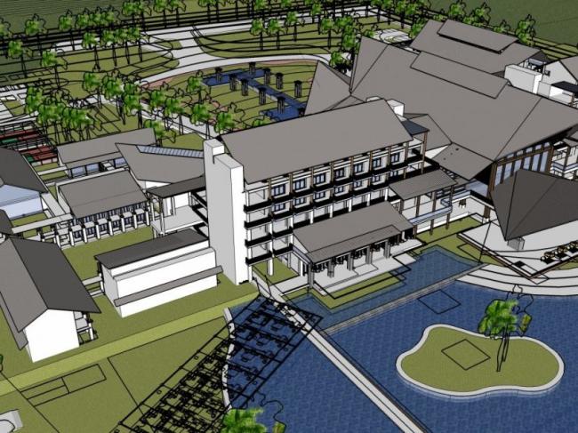 Sketchup酒店模型|多层酒店建筑群，现代中式风格