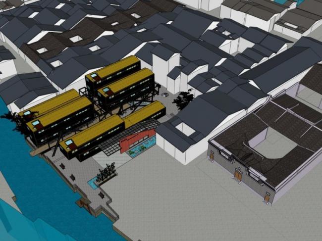 Sketchup住宅模型|多层青年旅社，现代中式风格