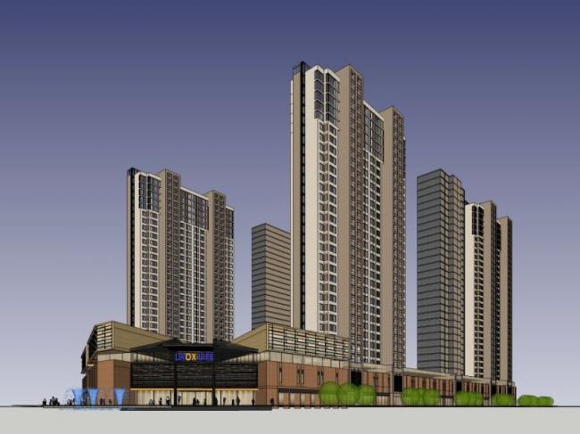 Sketchup综合体模型|超高层城市综合体，商业，住宅，现代风格
