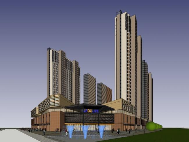Sketchup综合体模型|超高层城市综合体，商业，住宅，现代风格