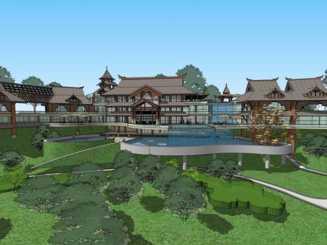 Sketchup商业模型|多层会所，中式风格