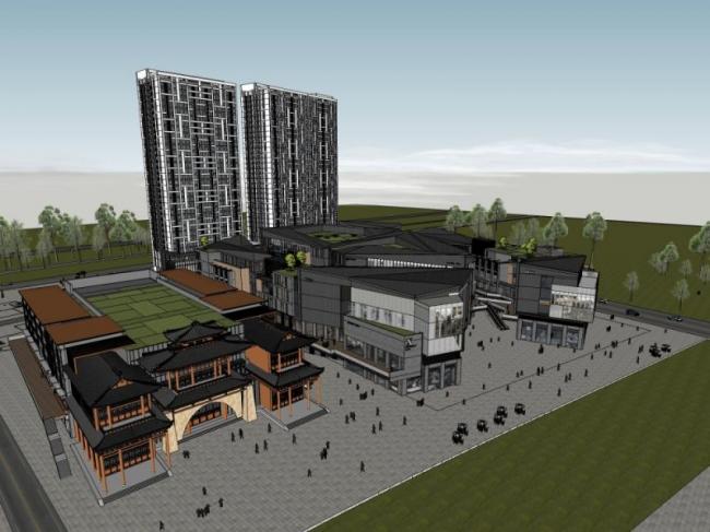 Sketchup商业模型|多高层商业街区，现代风格