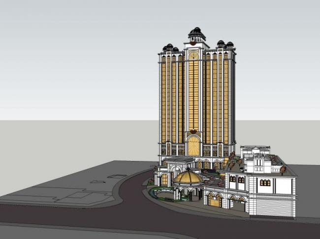 Sketchup酒店模型|高层酒店，古典风格