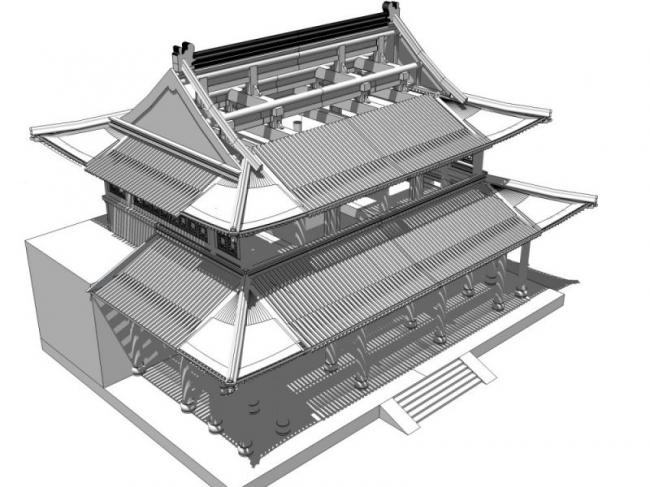 Sketchup古建筑模型|多层山地古建筑，中式风格