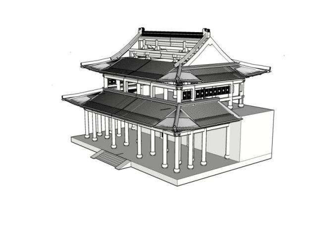 Sketchup古建筑模型|多层山地古建筑，中式风格