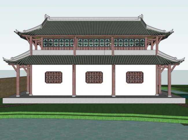 Sketchup古建筑模型|多层鼓楼，仿古，中式风格，古建