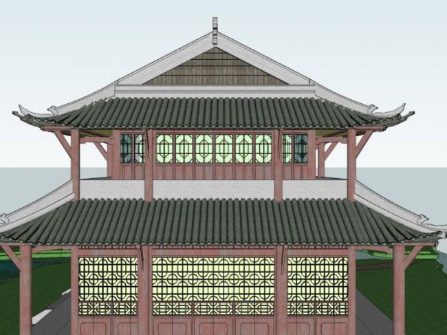 Sketchup古建筑模型|多层鼓楼，仿古，中式风格，古建