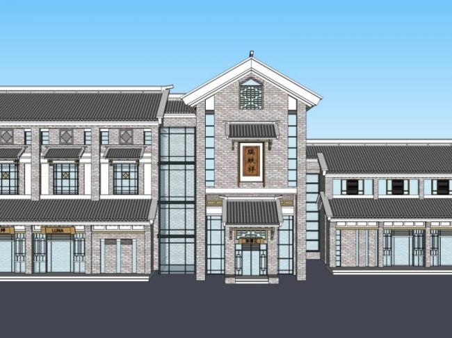 Sketchup商业模型|多层商业建筑，现代中式风格