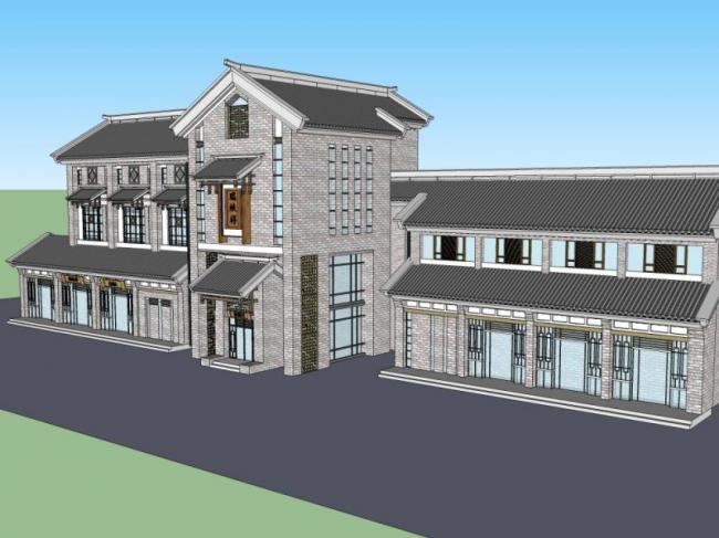 Sketchup商业模型|多层商业建筑，现代中式风格