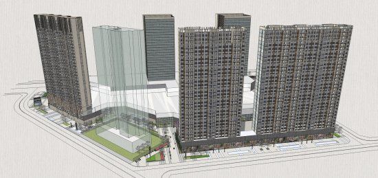 Sketchup综合体模型|多高层商业综合体，住宅，底层商业，古典风格