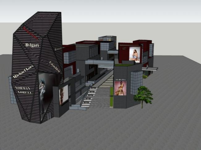 Sketchup商业模型|多层商业步行街，现代风格