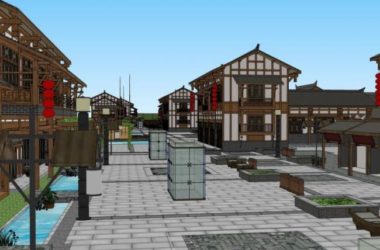 Sketchup商业模型|多层商业街，中式风格-BIM建筑网