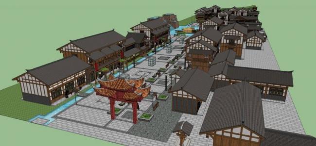 Sketchup商业模型|多层商业街，中式风格