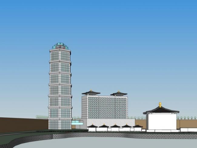Sketchup酒店模型|高层旅馆，现代中式风格