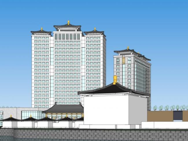 Sketchup酒店模型|高层旅馆，现代中式风格