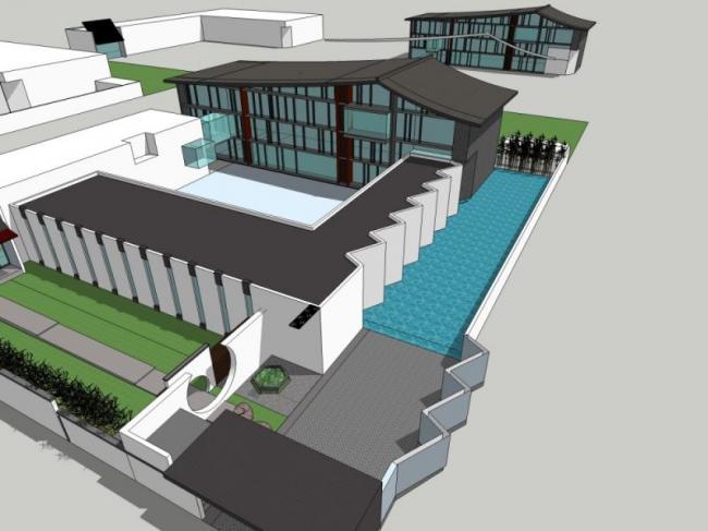 Sketchup商业模型|低层会所，现代中式风格