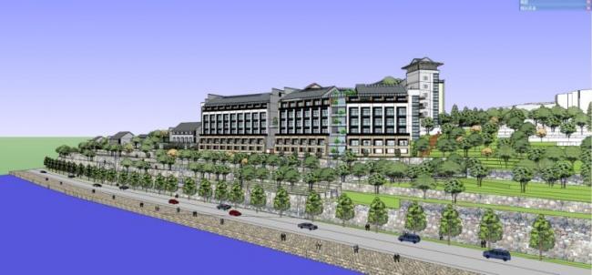 Sketchup酒店模型|多层酒店，现代中式风格