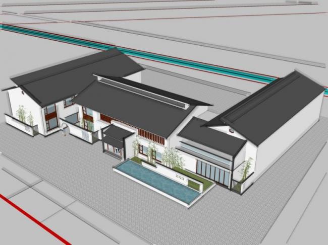 Sketchup商业模型|低层会所，现代中式风格