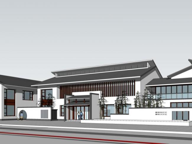 Sketchup商业模型|低层会所，现代中式风格