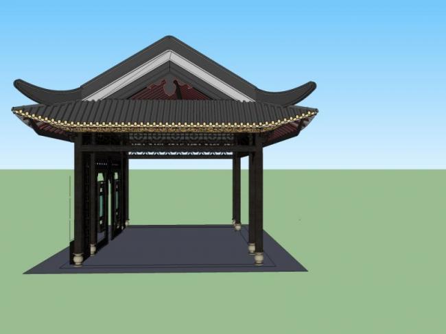 Sketchup小品模型|岭南古亭，古建筑，小品