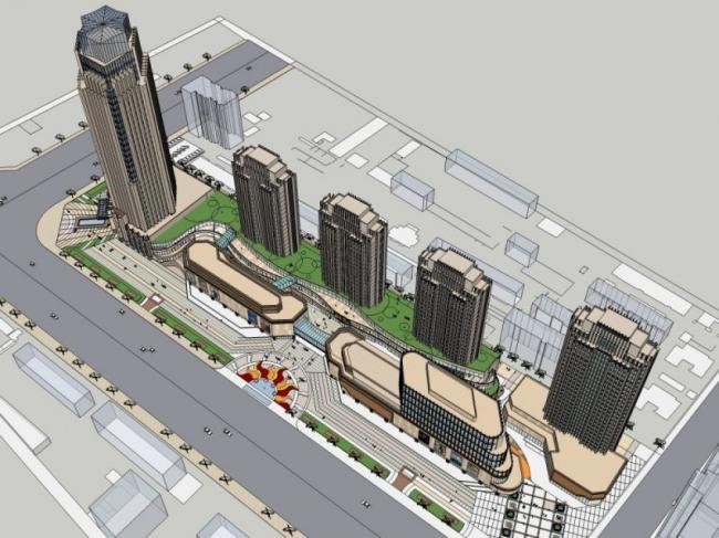 Sketchup商业模型|多层商业街，现代风格