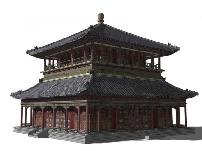 Sketchup古建筑模型|多层茶楼，中式风格，古建