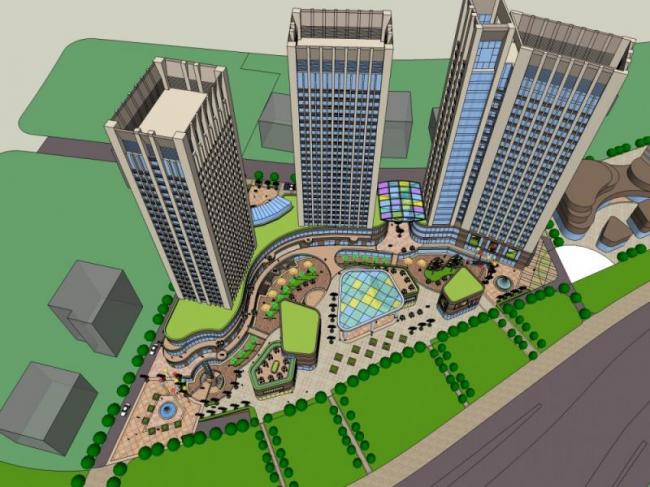 Sketchup综合体模型|多高层商业综合体，住宅，办公，酒店，古典风格