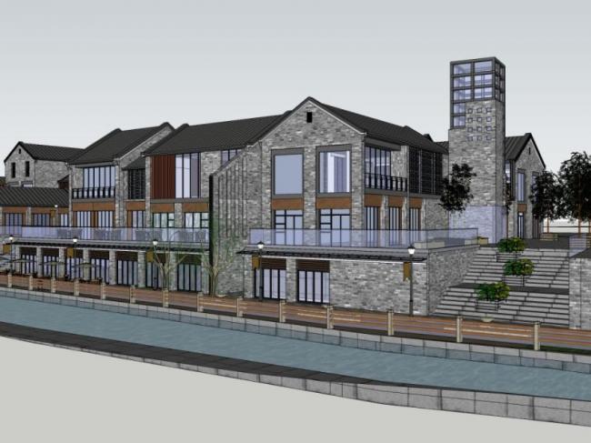 Sketchup商业模型|多层商业街，现代中式风格