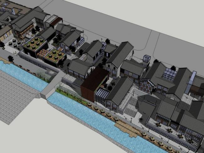 Sketchup商业模型|多层商业街，现代中式风格