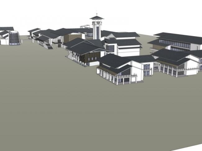 Sketchup车站路桥|商业码头，现代中式风格