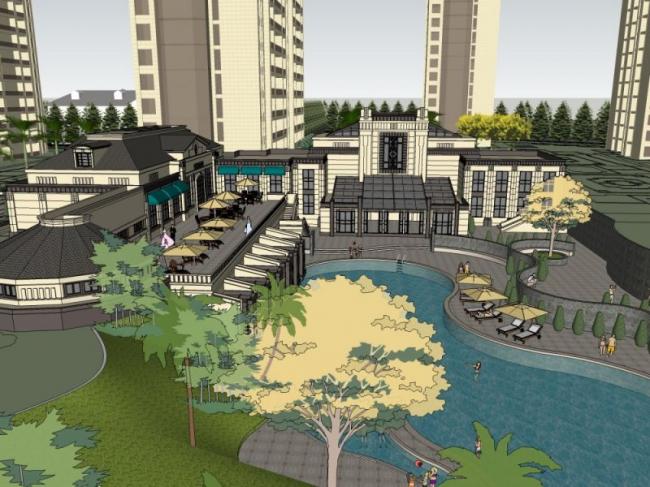 Sketchup商业模型|低层会所，欧式风格