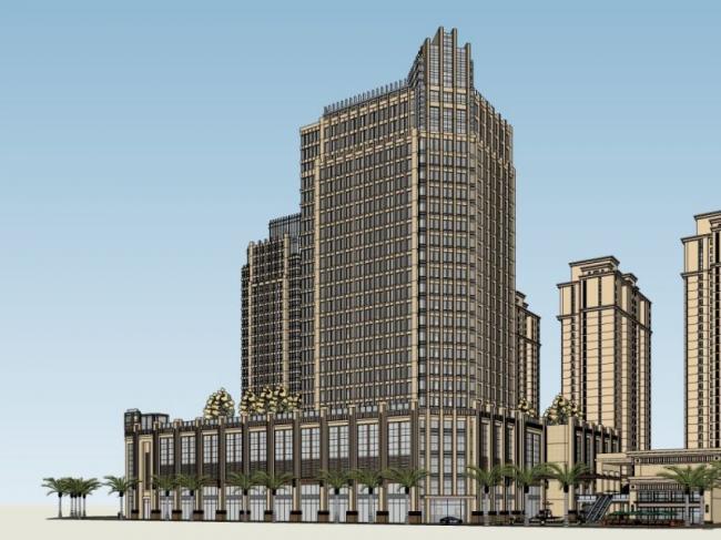 Sketchup住宅模型|多高层商住小区，底层商业，居住建筑，古典风格