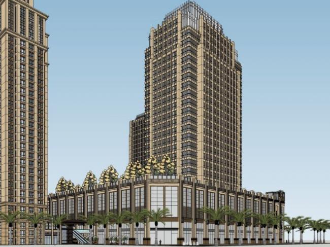 Sketchup住宅模型|多高层商住小区，底层商业，居住建筑，古典风格