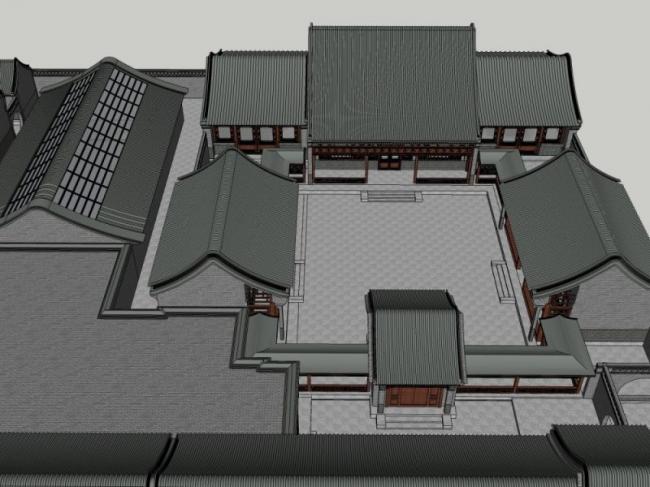 Sketchup住宅模型|四合院，中式风格