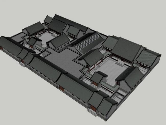 Sketchup住宅模型|四合院，中式风格
