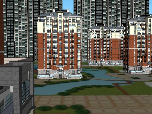 Sketchup住宅模型|高层住宅群，居住建筑，古典风格